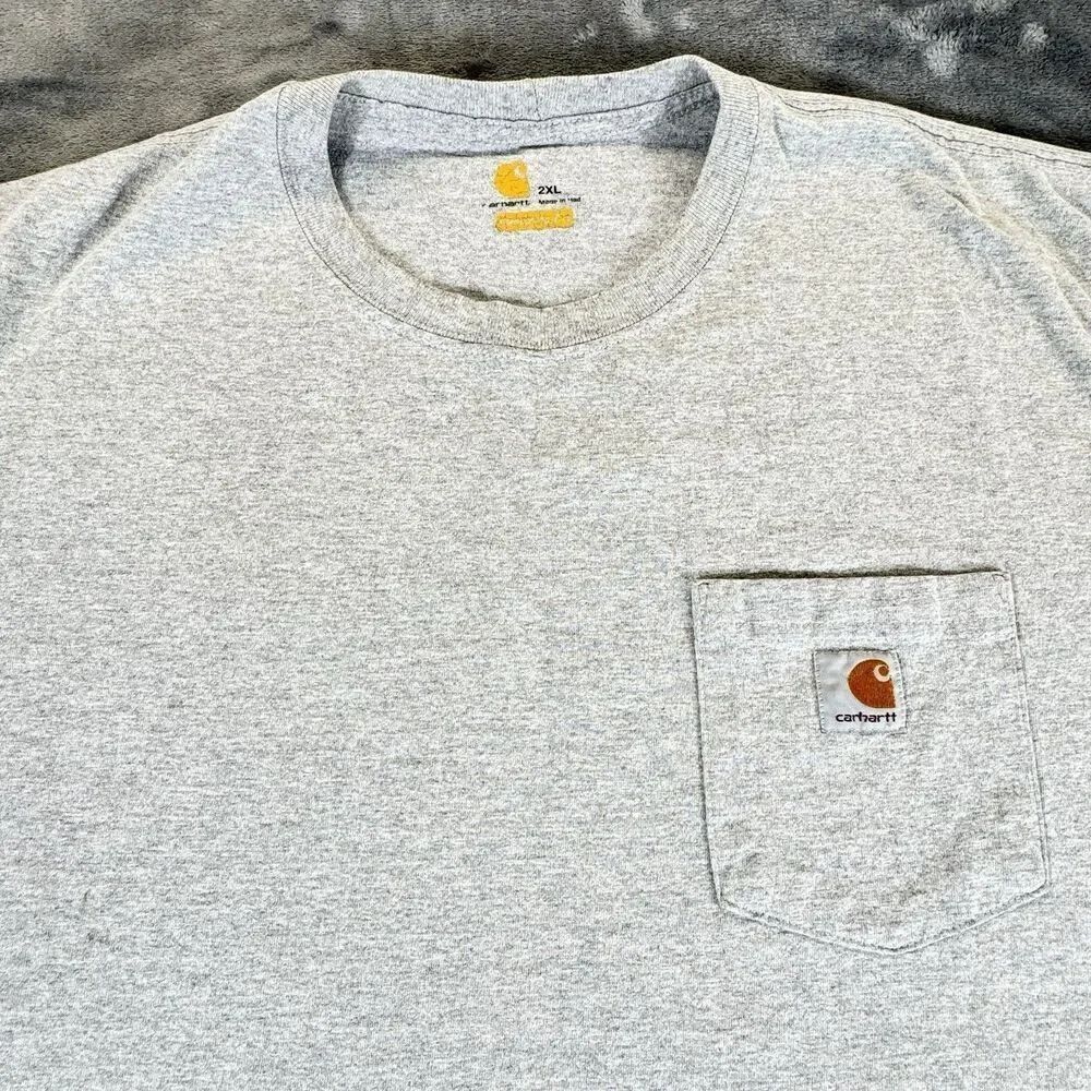 Carhartt Sz XXL Pocket T-Shirt Heather Gray Mens Workwear Crew Neck Tee 1 Pock